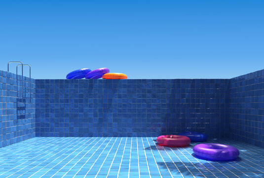 An empty swimming pool without water. 3d illustration 