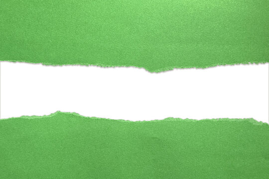 Fresh green torn paper with a wide blank horizontal gap for dynamic text placement on a transparent background