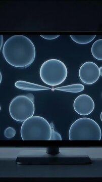 Microscopic cell division biological process motion background showing plasma structures glowing blue light
