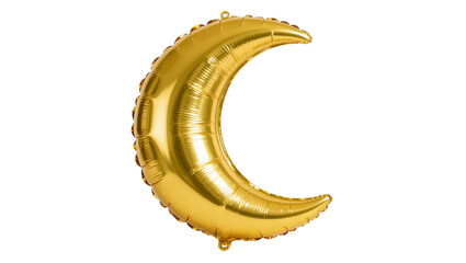 Shiny golden crescent moon foil balloon, isolated on transparent background © Jn