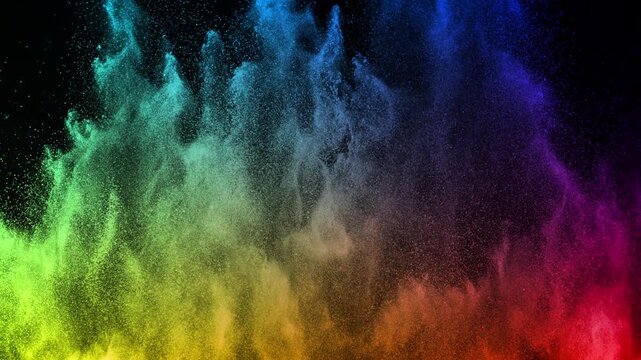Colorful Particle Burst with Cinematic Rainbow Lighting on Black in Super Slow Motion 1000fps.