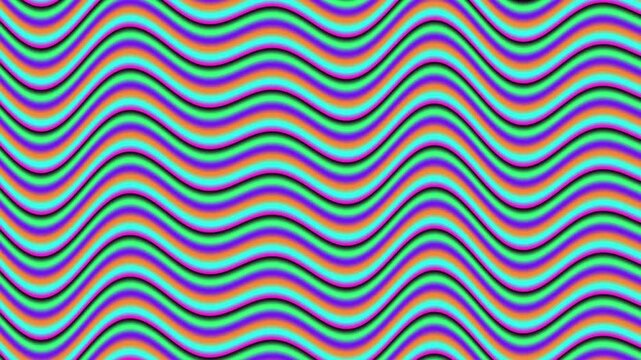 Psychedelic Wavy Lines Motion Background With Vibrant Neon Colors and Smooth Flowing Wave Patterns