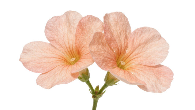 Delicate peach oxalis flowers with visible veins, isolated on transparent background