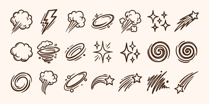 Set of Comic Book Visual Effects Hand Drawn Vector Elements