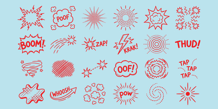 Comic Sound Effects and Doodle Action Elements Vector Collection
