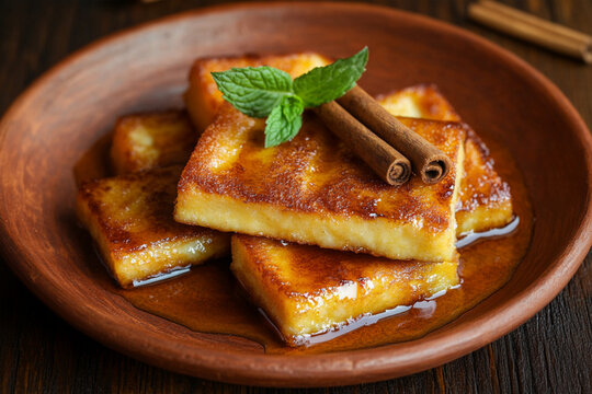 Torrejas honduras, fried bread with honey and cinnamon