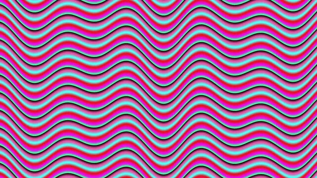 Abstract Wavy Background With Neon Pink and Cyan Stripes Moving Smoothly in a Continuous Loop