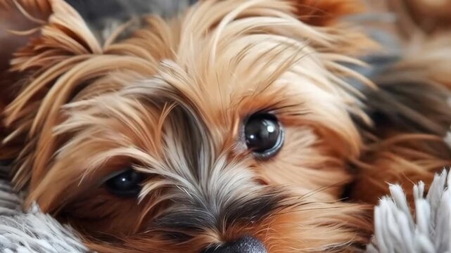 Close-up of a Fluffy Yorkshire Terrier Puppy