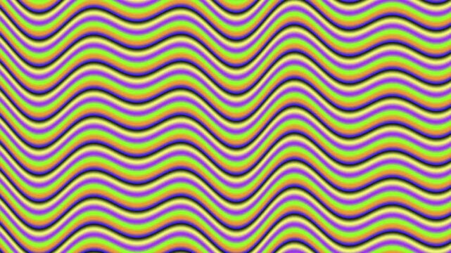 Psychedelic Wavy Lines Seamless Loop Abstract Background With Vibrant Green Orange and Purple Colors