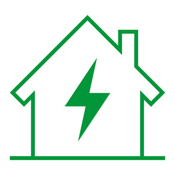 Green House Lightning Bolt Outline Icon