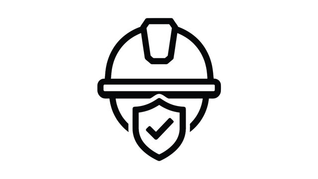 Minimalist construction hard hat icon featuring a protective shield with a bold check mark symbol