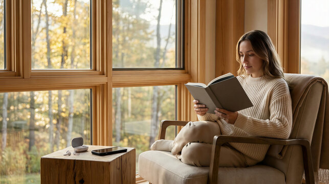 Woman Reading a Book and Enjoying a Peaceful Digital Detox