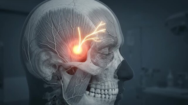 Temporalis muscle clenching with trigger point tension for myofascial pain education