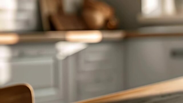 Soft Focus Modern Kitchen Interior with Wood Countertop