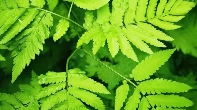 Green Fern Leaves with Dew Drops