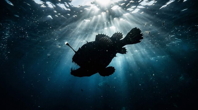 Mysterious silhouette of a deep sea anglerfish