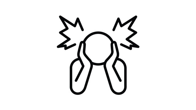 Minimalist line art icon representing a person feeling intense stress or a painful migraine headache against a clean white background