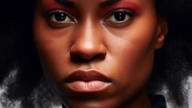 Extreme Close-up Portrait of a Black Woman with Intense Gaze