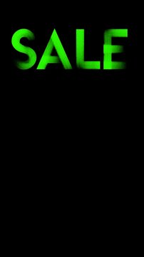 Vertical 4K video. Set of loop animation for social media. Acid green text Sale on black. Bold hand drawn font. Concept of Black Friday, , online shopping, 11 november, cyber monday, super mega offer