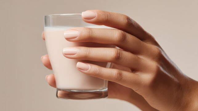 Person holding a glass of milk