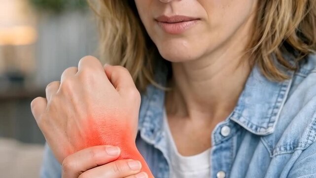 Woman's wrist with red highlight showing pain and inflammation