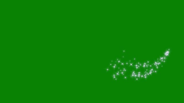 Luxury white glitter sparkle animation, fairy dust, glowing star particles burst, twinkling shimmer line effect, doodle stars motion, overlay transition, green screen background, 4k video