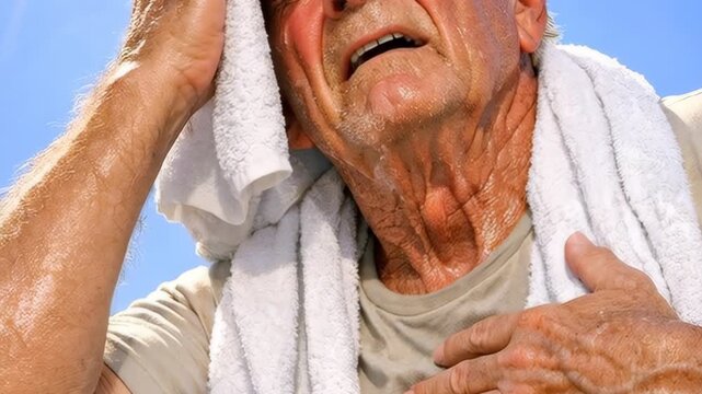 Close-up of Elderly Man Sweating During Intense Outdoor Workout