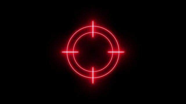 Glowing neon light target icon animation. Military training, Military target icon animation on black background