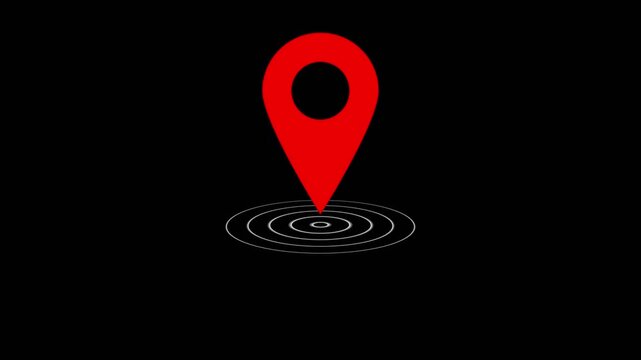 GPS location pointer animated with radio wave, location pointer, pin icon on black background and 4k animation