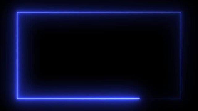 glowing neon blue color square rectangle picture frame icon animation display neon box footage shape round seamless border retro movement on black background 4k video