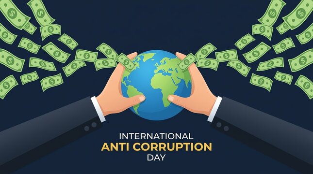 International Anti Corruption Day Concept with Globe and Money Illustration
