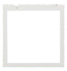 Plakat Old square photo paper frame with scalloped and torn edge isolated on transparent background. Scanned material for retro photo frames and templates