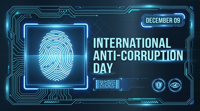 International Anti-Corruption Day Digital Concept with Fingerprint Biometric Scanner
