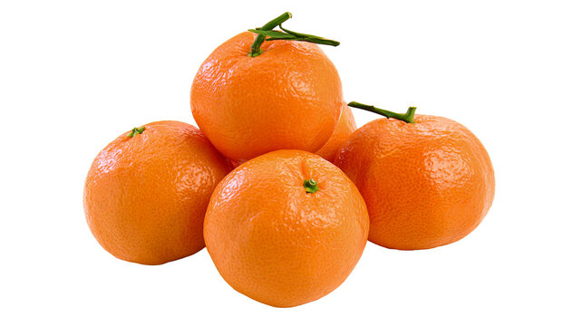 Isolated fresh ripe tangerines with green stems, natural sweet citrus fruits pile