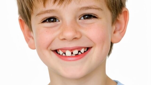 Portrait of a happy boy smiling with a missing tooth