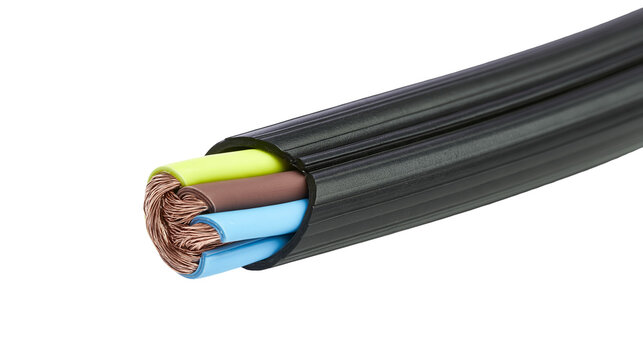Isolated multi-core electrical cable with exposed copper conductors and colored insulation