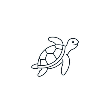 Cute sea turtle swimming outline vector icon for ocean design
