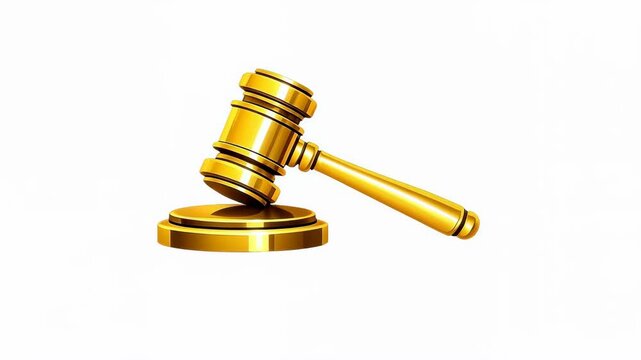 3D Render of a Golden Law Gavel on a Sound Block