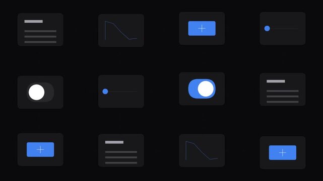 Minimalist dark mode user interface elements grid for modern web and app design