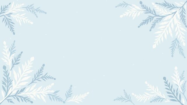 Frosty Window Motion Background Seamless Loop: Growing Frost Ferns and Ice Crystals on Blue Glass with Copy Space