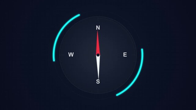 Futuristic Digital Navigation Compass Interface with Glowing Neon Arcs on Dark Grid Background