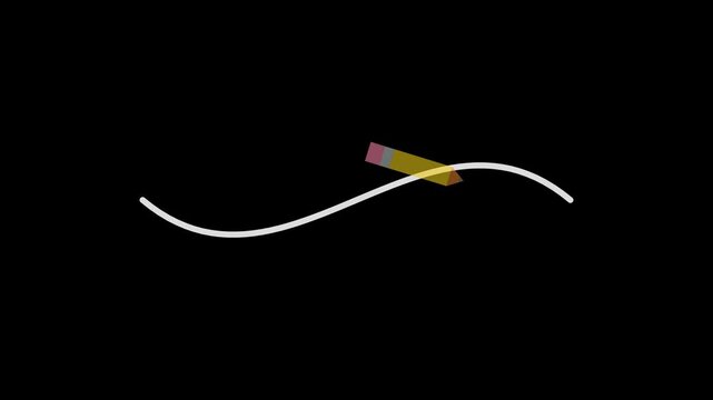 Minimalist animation of a yellow pencil drawing a smooth curved line on black background