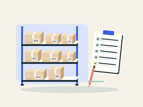 Manual inventory count with stocked shelves and checklist
