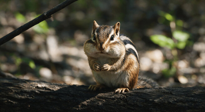 Striped Chipmunk Holding Food in Distended Cheeks