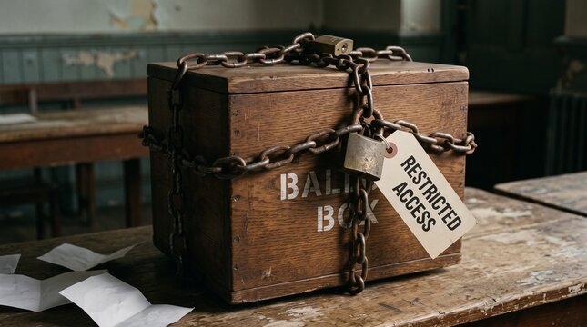 Secure Ballot Box Locked With Chains and Padlocks Restricted Access Concept