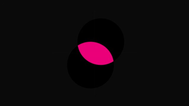 Abstract minimalist geometric motion graphic with vibrant pink eye shape on black background
