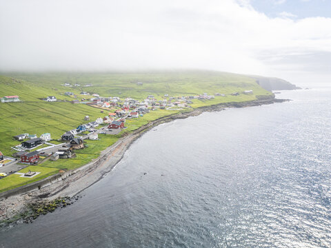 Aerial view of the village of Sumba in the Faroe islands