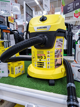 Denia, Spain - October 10, 2025. Karcher wet and dry vacuum displayed in home improvement store aisle in Spain
