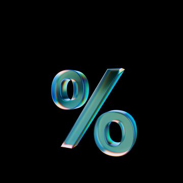 Looped 3D animation on a transparent background. The percentage is made of glass.