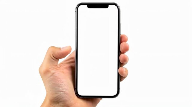Hand Holding a Smartphone with a Blank White Screen Mockup
